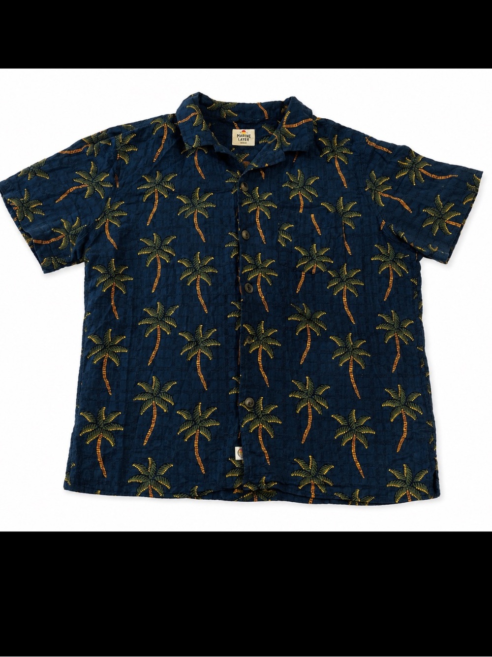 Marine Layer Palm Tree Hawaiian Camp Shirt Men’s Medium Blue Tropical Button Up